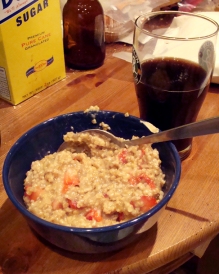 Irish steel cut oats cooked in wort, served with a stout. Unfortunately, things are still looking pretty grim for the coffee stout.